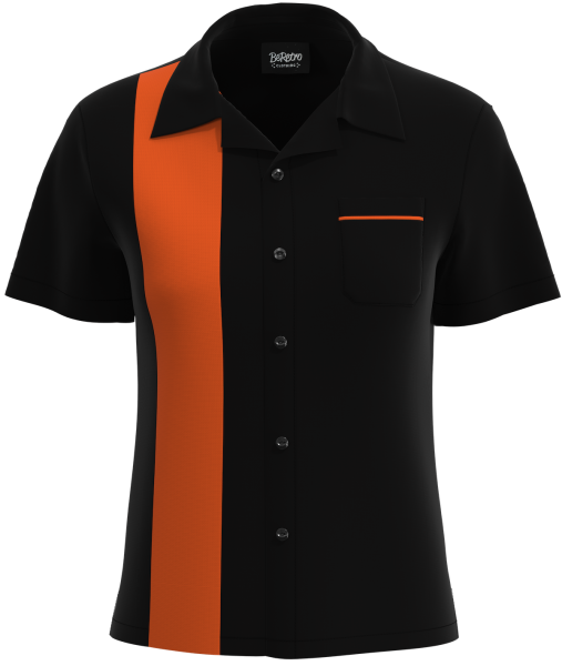 Women's Black & Orange Retro Bowling Shirt - Eye-Catching Team Uniform