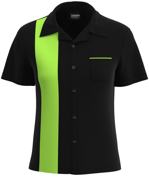 Retro Classic Style: Women’s "Shock" Black and Lime Bowling Shirt