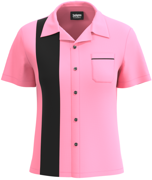 Womens Pink & Black Retro Bowling Shirt