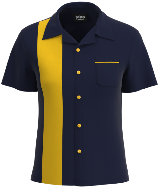 Retro Classic Style: Women’s "Shock" Navy and Gold Bowling Shirt