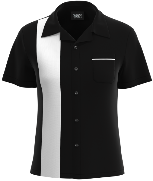 Womens Black & White Retro Bowling Shirt