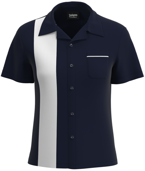 Lady Navy & White Retro Bowling Shirt - Elegant Sporty Outfit