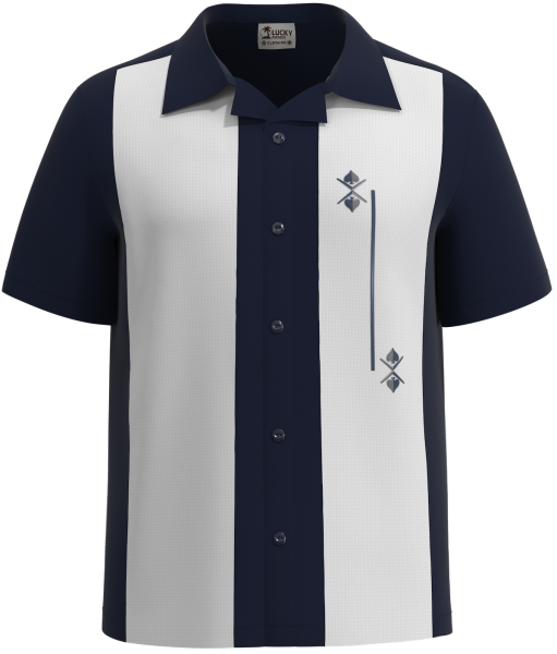 BLUE ICE ~ Embroidered Hawaiian Button Down Bowling Shirt