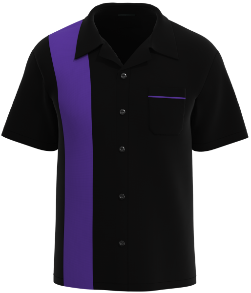 Retro Classic Style: Men’s "Shock" Black and Purple Bowling Shirt