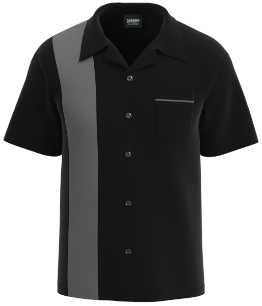 Retro Classic Style: Men’s "Shock" Black and Grey Bowling Shirt