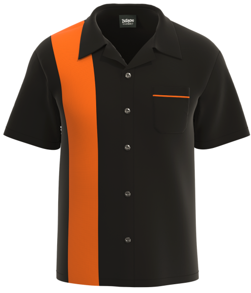 Retro Classic Style: Men’s "Shock" Black and Orange Bowling Shirt