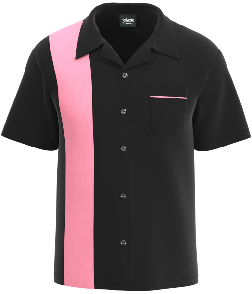 Retro Classic Style: Men’s "Shock" Black and Pink Bowling Shirt