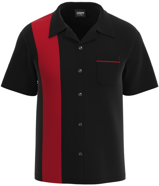 Retro Classic Style: Men’s "Shock" Black and Red Bowling Shirt