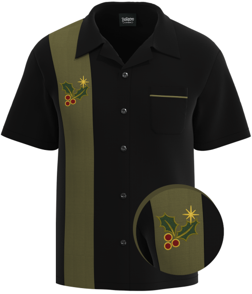 “Retro Mistletoe” – Embroidered Men’s Designer Christmas Bowling Shirt