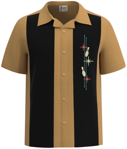 The Lucky 10 - Gold & Black Cuban Collar Bowling Shirt