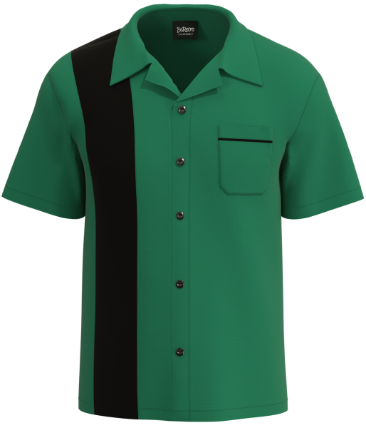 Retro Classic Style: Men’s "Shock" Pool Table Green and Black Bowling Shirt
