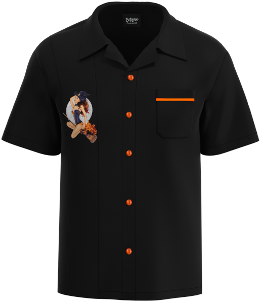 "Broomstick Babe" ~ Witch Pin Up Bowling Shirt for Halloween - Closeout