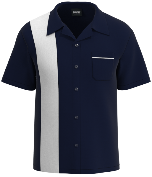 Retro Classic Style: Men’s "Shock" Navy and White Bowling Shirt