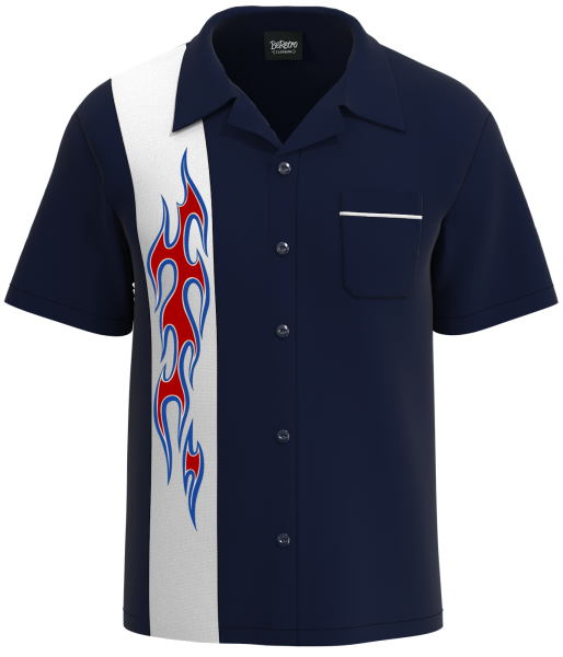 Flame N Hot ~ Red, White & Blue Bowling Shirt