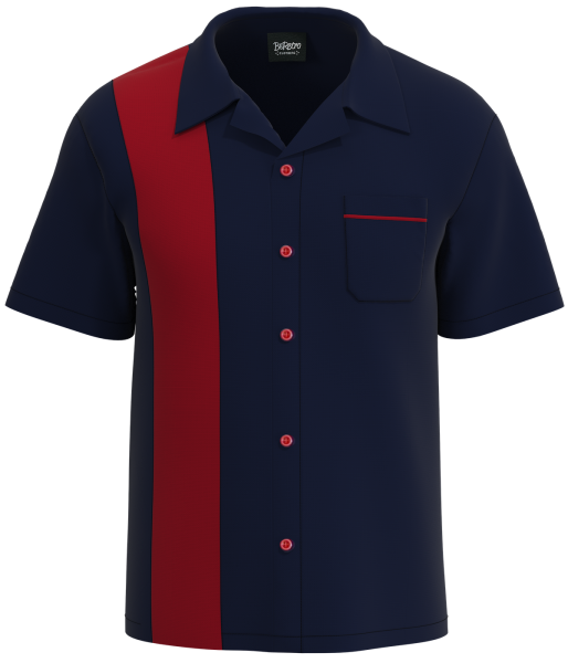 Navy & Red Retro Bowling Shirt: Bold Contrast for Team Identity