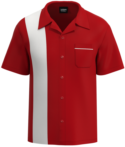 Retro Classic Style: Men’s "Shock" Red and White Bowling Shirt