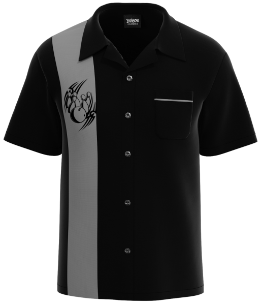 BLADE ~  Black & Grey Edgy Skull Design Bowling Shirt for Rebels