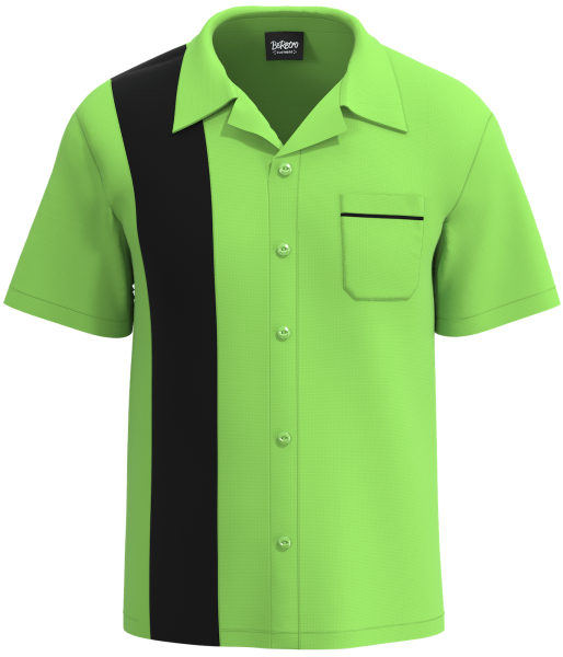 Retro Classic Style: Men’s "Shock" Neon Lime Green and Black Bowling Shirt