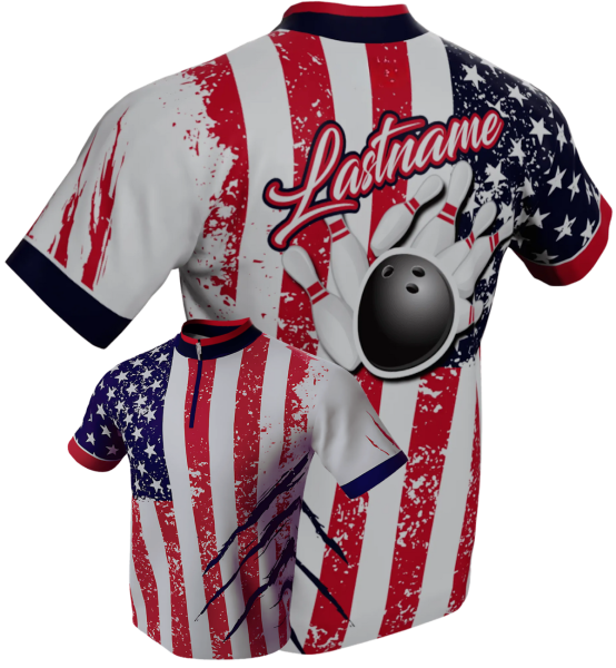 "Strike Force USA" Bowling Sublimated 1/4 Zip Mock Jersey, Polo or Crew T-Shirt ~ Includes all Personalization & Logos