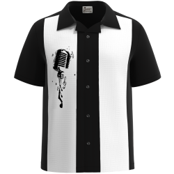 RetroVibes - Vintage Rockabilly Bowling Shirt with Microphone Design