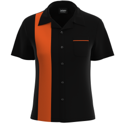 Women's Black & Orange Retro Bowling Shirt - Eye-Catching Team Uniform