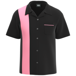 Retro Classic Style: Men’s "Shock" Black and Pink Bowling Shirt