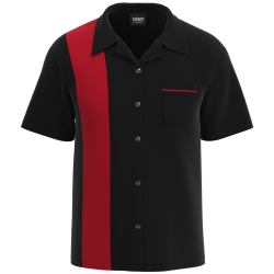 Retro Classic Style: Men’s "Shock" Black and Red Bowling Shirt