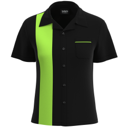 Retro Classic Style: Women’s "Shock" Black and Lime Bowling Shirt