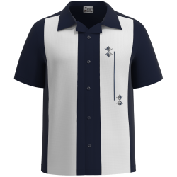 BLUE ICE ~ Embroidered Hawaiian Button Down Bowling Shirt