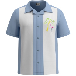 The Flamingo Key — Vintage Blue & White Florida Retro Camp Shirt