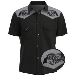 Hard Luck Ink Rockabilly Shirt - Embroidered Gun Design for Men