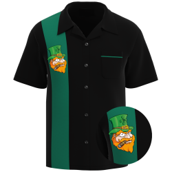 Leprechaun Lucky Bowling Shirt | Black & Green Contrast | 100% Polyester