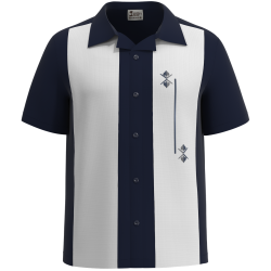 BLUE ICE - Navy & Cream Spade Embroidered Bowling Camp Shirt