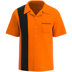 Retro Classic Style: Men’s "Shock" Orange and Black Bowling Shirt