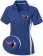 Women's true royal blue white bowling league polo shirt - customizable performance polo with patriotic flame bowling ball pins logo