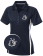 Women's true navy white bowling team polo shirt - customizable performance short sleeve polo with strike ball and pins logo