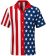 Custom American flag bowling shirt with stars and stripes design and red collar