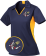 Women's true navy gold bowling league polo shirt - customizable short sleeve performance polo with strike bowling ball pins logo
