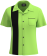 Vibrant lime green and black women's league bowling jersey; a 1950s-style button-up shirt designed for custom team embroidery and high-impact style.