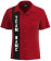 Customizable women's retro bowling shirt in red with black side panel featuring vertical "TEAM NAME" text, chest pocket, and button front – available in multiple colors
