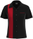 Classic 50s-style women's league bowling jersey in black and red; a customizable button-up uniform for bowling teams and clubs