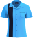 Customizable women's turquoise bowling shirt with a vertical black stripe, ideal for league uniforms and custom team logo embroidery.