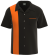Men's Retro Classic Style Black and Orange Bowling Shirt - Featuring vibrant orange side panels and a solid black back for team name personalization.
