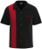 Retro Classic Style Black and Red Bowling Shirts - Matching Men's and Ladies' set with bold red panels and solid black backs for team personalization.