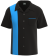 Retro Classic Style Black and Turquoise Bowling Shirts - Matching Men's and Women's set with vibrant turquoise panels and solid black backs for team personalization.