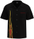 The Nitro Pinstripe: A premium Black Bowling Shirt with Flames featuring a vertical red and yellow hot rod pinstripe design.