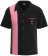 Front view of the Palm Springs Pink Flamingo shirt in retro black and pink, showing the signature BeRetro fit and authentic mid-century lounge silhouette.