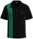 Men's kelly green St. Patrick's Day bowling shirt featuring a vertical black racing stripe with intricate white Celtic knot embroidery and a black notched collar