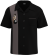 Front view of the Charcoal Panel Pin-Up shirt in grey and black, featuring a 1950s camp collar and USA-made professional bowling shirt fit.