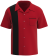 Retro Classic Style Men’s Shock Red and Black Bowling Shirt - Bold red with black side panel, functional pocket, and solid black back for custom team logos.